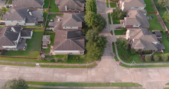Aerial of middle class suburban neighborhood just outside of Houston, Texas alt
