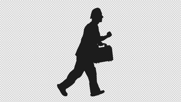 Silhouette of Running Male Paramedic with Case, Alpha Channel