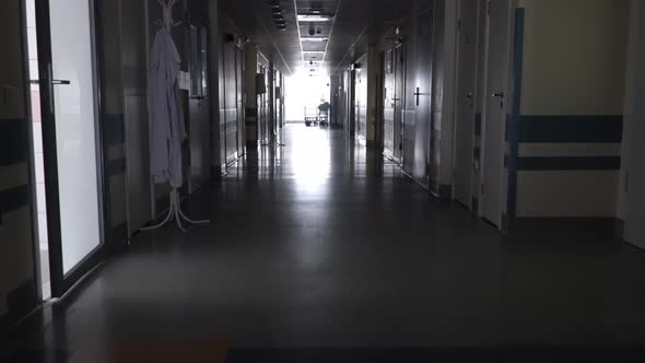 Dark Long Hallway with the Medical Gurney