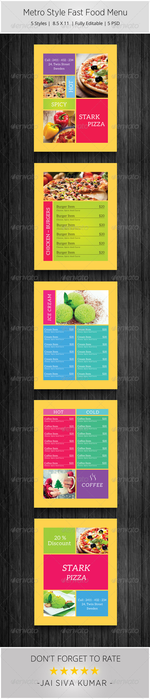 Metro Style Fast Food Menu - Food Menus Print Templates