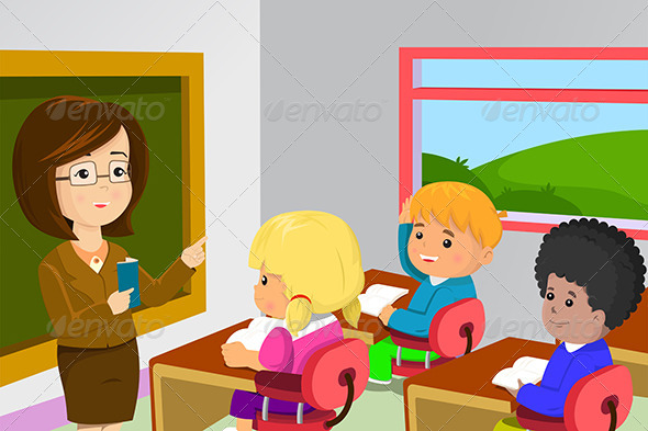 Teacher and Students in Classroom - People Characters
