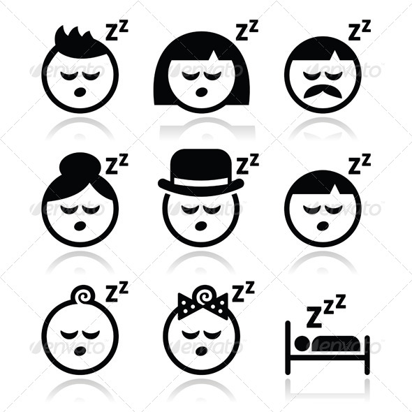 Sleeping, Dreaming People Faces Icons Set - People Characters