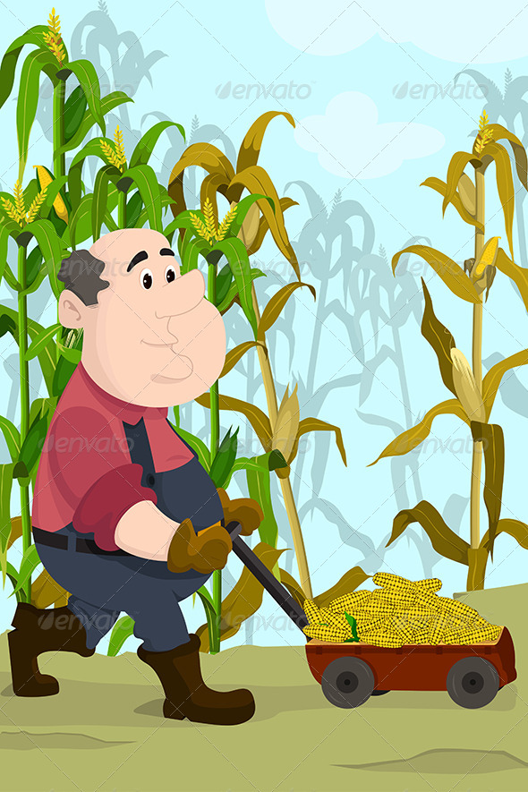 Farmer Harvesting Corns - People Characters