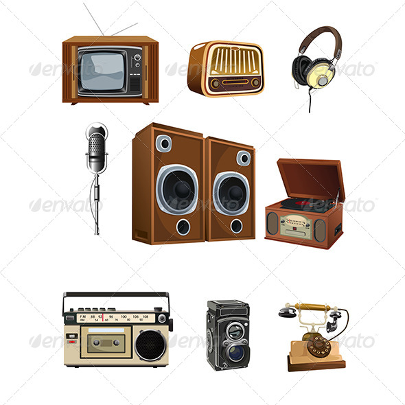 Vintage Media Stuff Icons - Objects Vectors