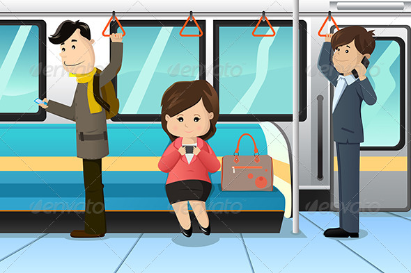 Peoples Using Cell Phones in a Train - People Characters