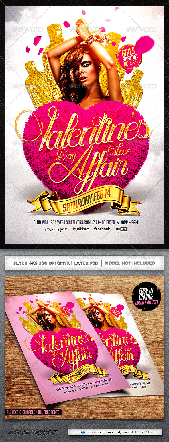 Valentine's Day Affair Flyer Template PSD - Holidays Events