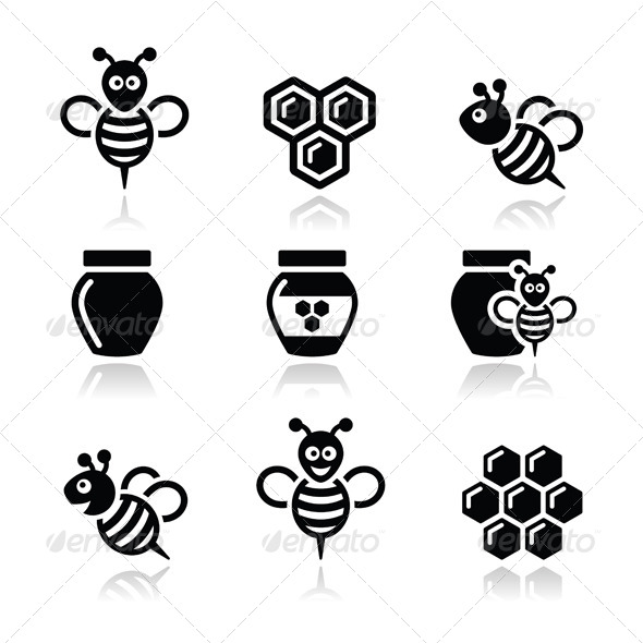 Bee and Honey Icons Set - Animals Characters