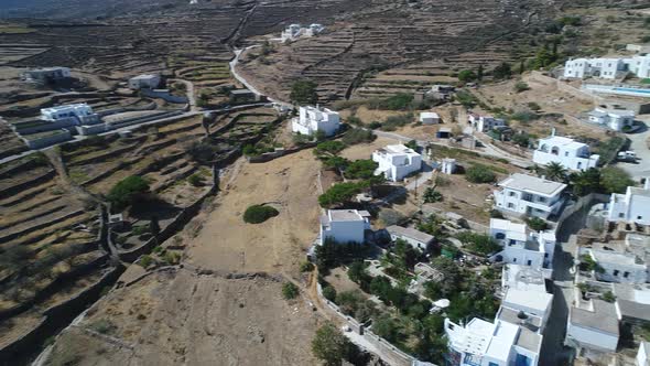 Village of Lefkes on the island of Paros in the Cyclades in Greece from the sky alt