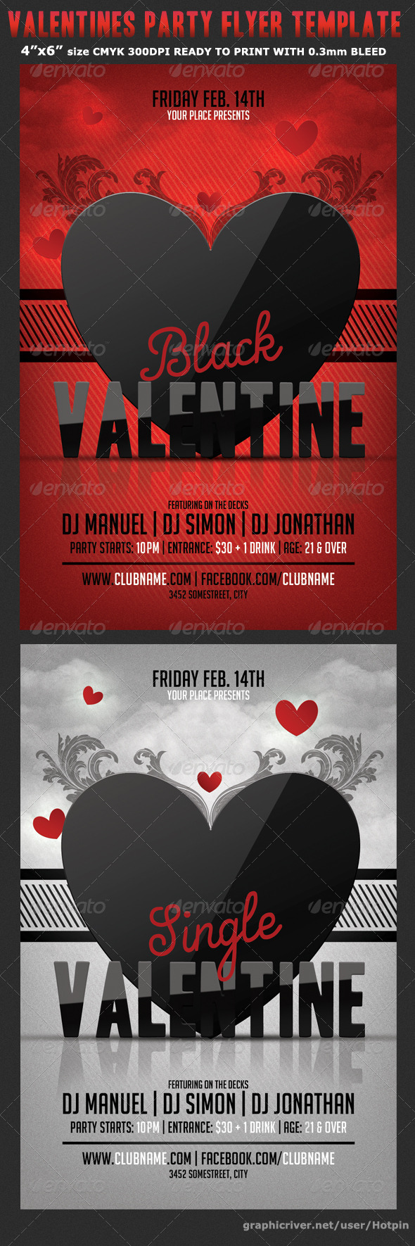 Black Valentine Party Flyer Template - Flyers Print Templates