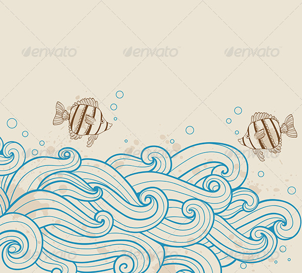 Sea Background with Fishes - Animals Characters