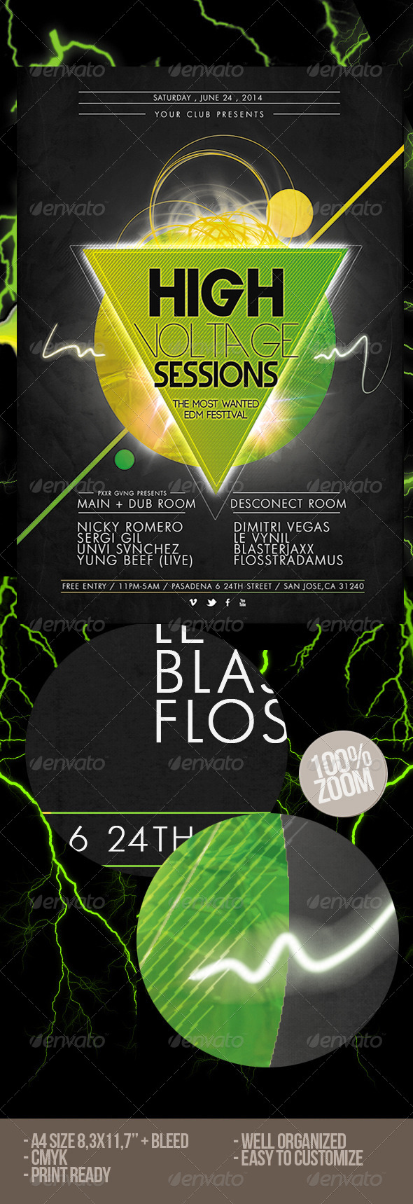 High Voltage EDM Flyer - Clubs & Parties Events