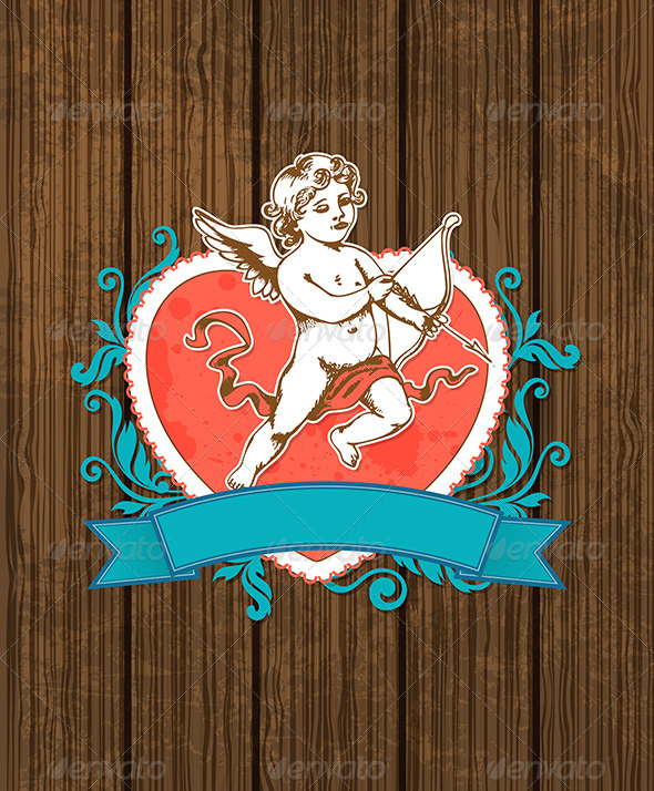 Wooden Background with Red Heart - Valentines Seasons/Holidays