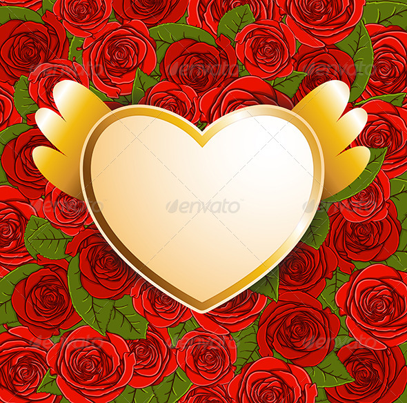 Background with Red Roses and Heart - Valentines Seasons/Holidays