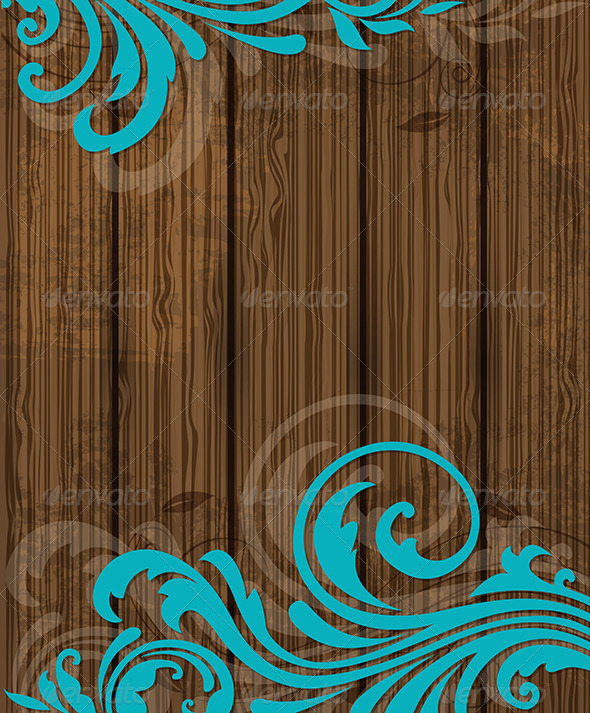 Wooden Background with Floral Ornament - Backgrounds Decorative