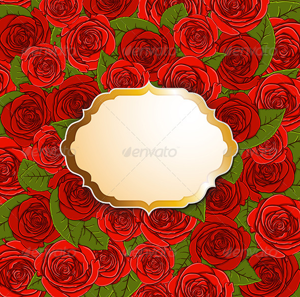 Background with Red Roses and Label - Backgrounds Decorative
