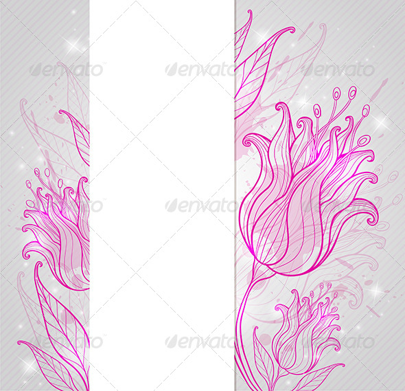 Background with Pink Hand Drawn Tulips - Backgrounds Decorative