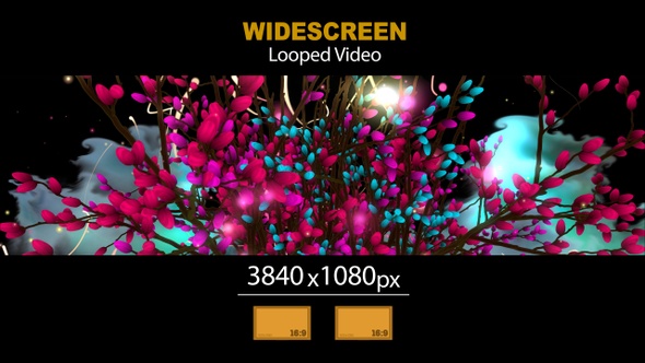 Widescreen Branches Of Flowers Magic Particles 02