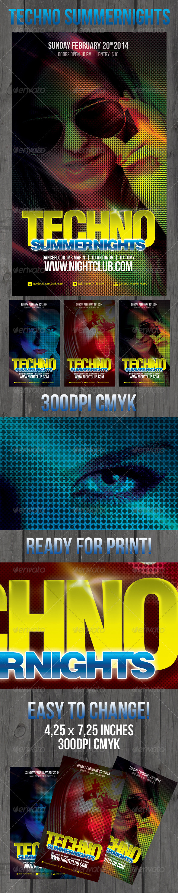 Techno Summer Nights - Flyers Print Templates