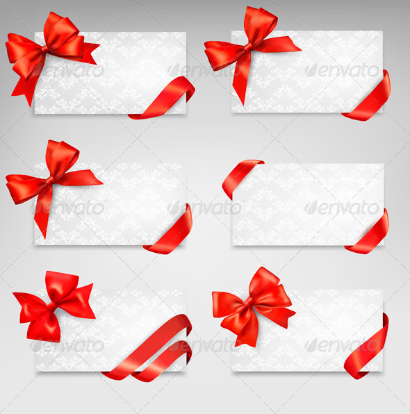 Collection of Gift Cards with Red Ribbons - Man-made Objects Objects