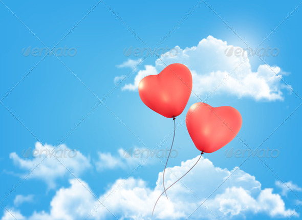 Valentine Heart-Shaped Balloon in a Blue Sky - Valentines Seasons/Holidays