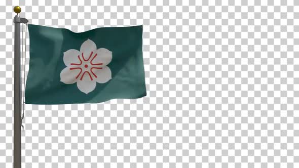 Saga Prefecture Flag (Japan) on Flagpole with Alpha Channel - 4K alt