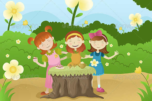 Girls Having a Garden Party - People Characters