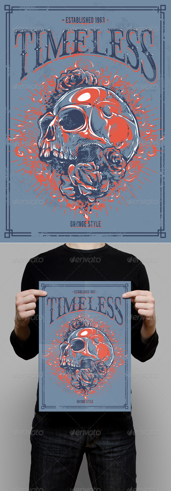 Grunge Poster with Skull - Backgrounds Decorative