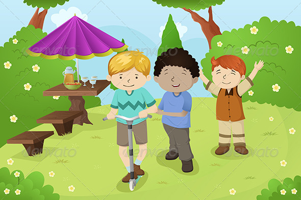 Boys Playing in a Park - People Characters