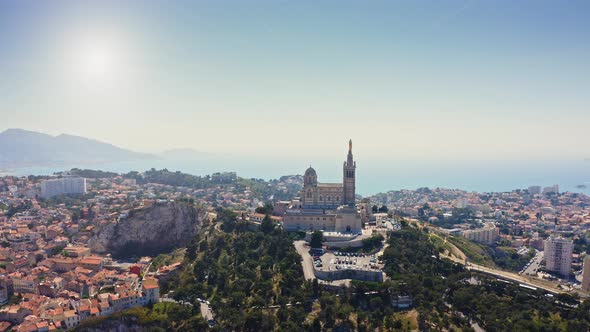 Picturesque Townscape of French Port City Marseille in Mediterranean Sea Aerial View From Flying alt