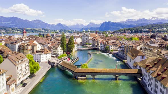 Hyperlapse over beautiful canal in Luzern, Switzerland alt