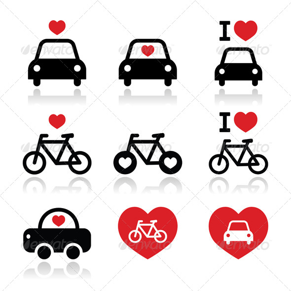 I love Cars and Bikes Icon Set - Travel Conceptual