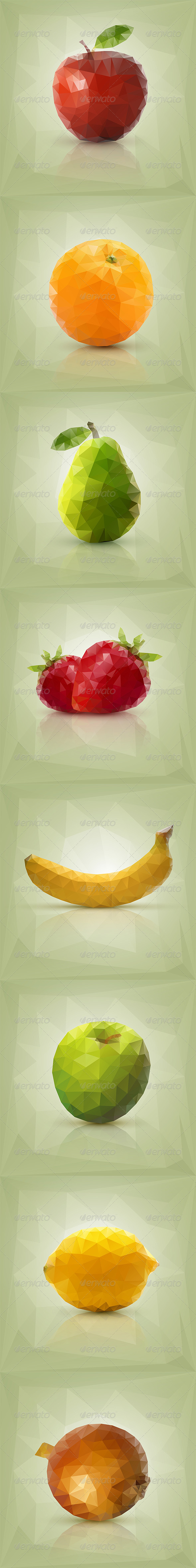 Triangle Polygon Fruit Illustrations - Food Objects