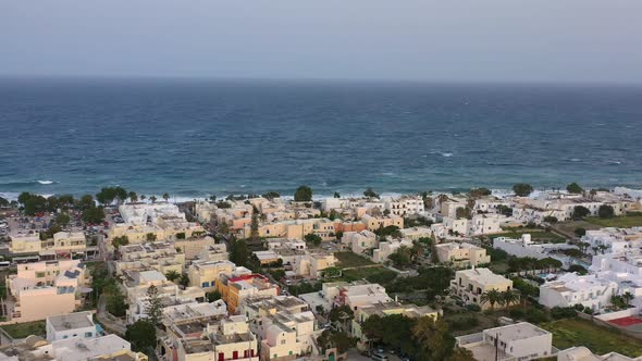 Aerial view of Kamari area on Santorini island alt