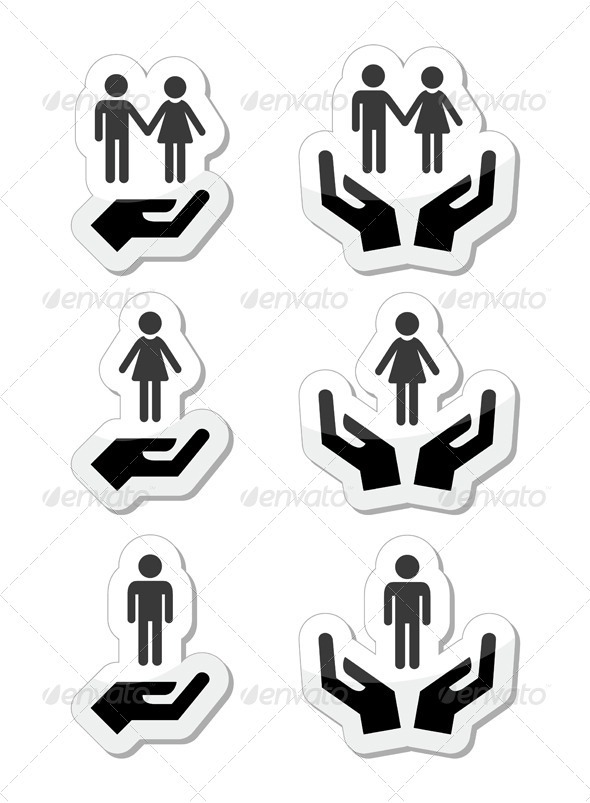 Couples with Hands Icons Set - People Characters
