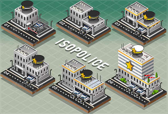 Set of Isometric Police Station - Buildings Objects