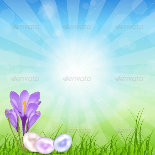 Easter Eggs Card with Colourful Eggs Vector - Flowers & Plants Nature