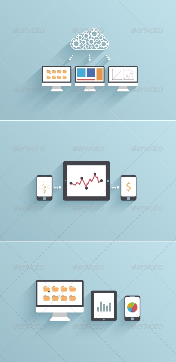 Vector Modern Flat Backgrounds with Long Shadows - Computers Technology