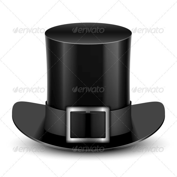 Black Top Hat With Metallic Buckle - Man-made Objects Objects