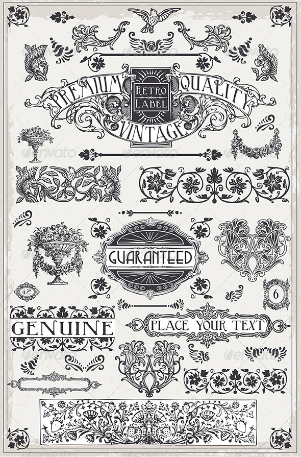 Vintage Hand Drawn Graphic Page Banners - Decorative Symbols Decorative