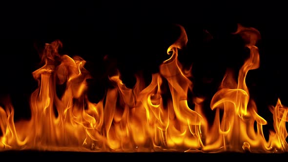 Fire Flames in 1000Fps Super Slow Motion Isolated on Black Background alt
