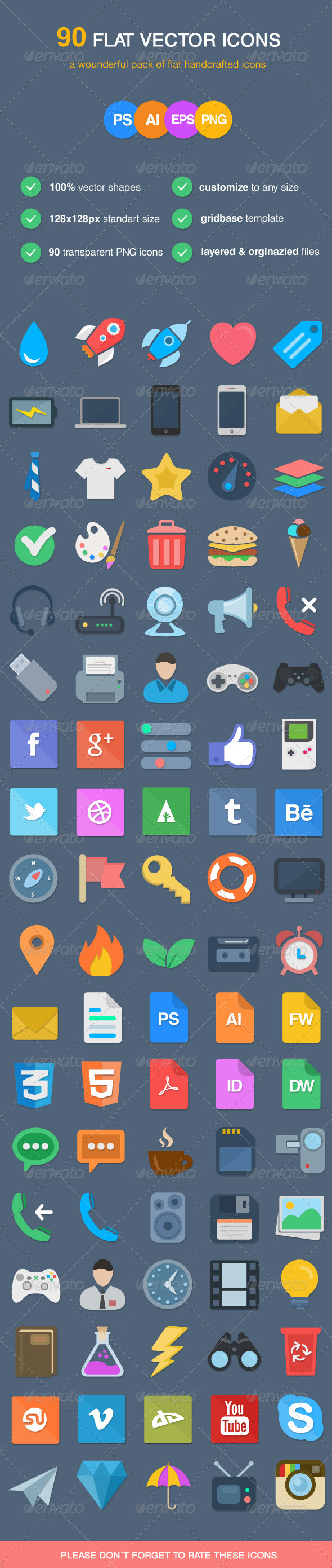 90 Flat Vector Icons - Web Icons