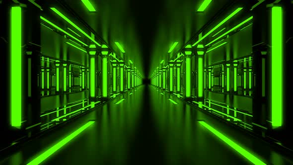 Endless Way With Neon Green Lighted Columns