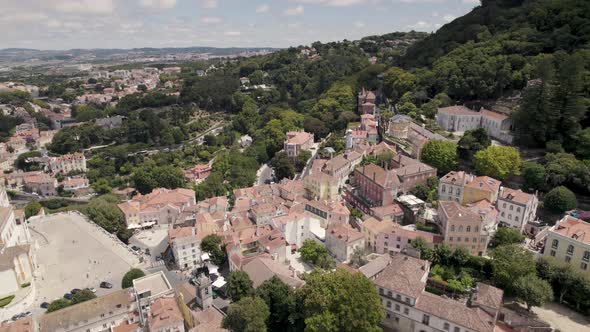 Houses on foothills of Portugal’s Sintra Mountains,Portugal. Picturesque village. Aerial view alt