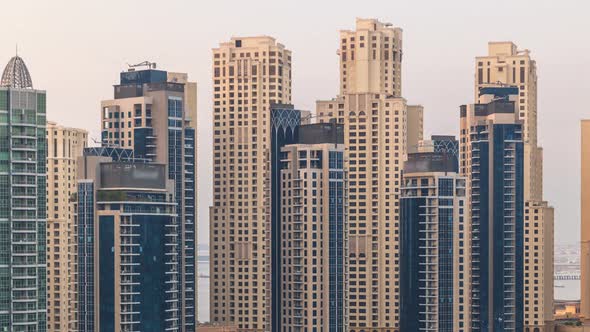 Aerial View of Dubai Marina From a Vantage Point at Sunset Timelapse alt