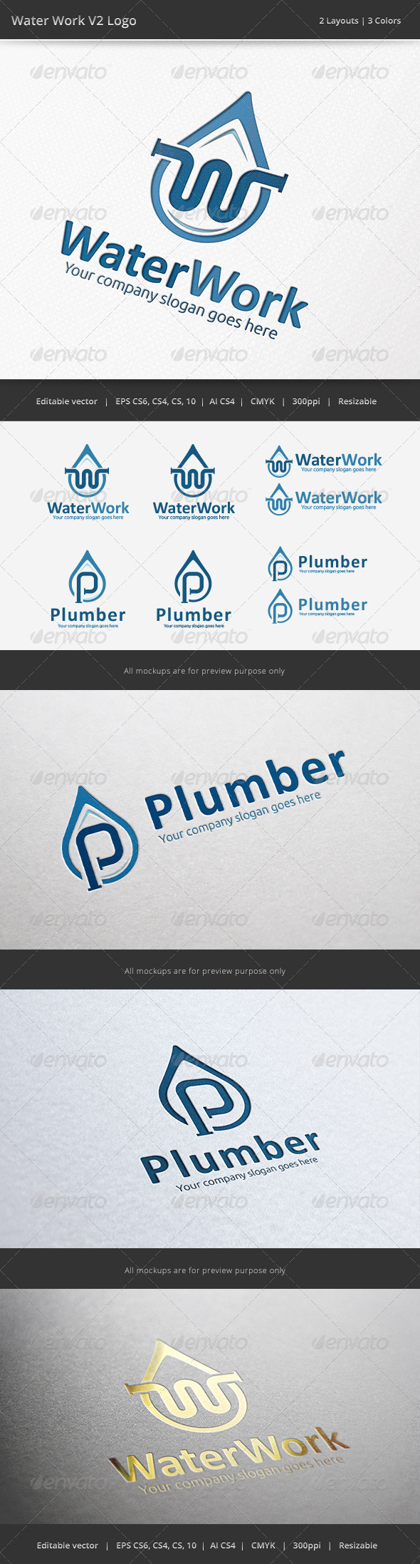 Water Work Plumber Logo v2 - Objects Logo Templates