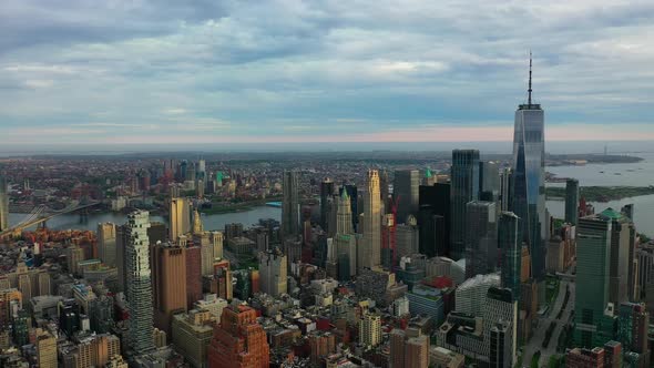 Flying Above Manhattan Buildings New York City alt