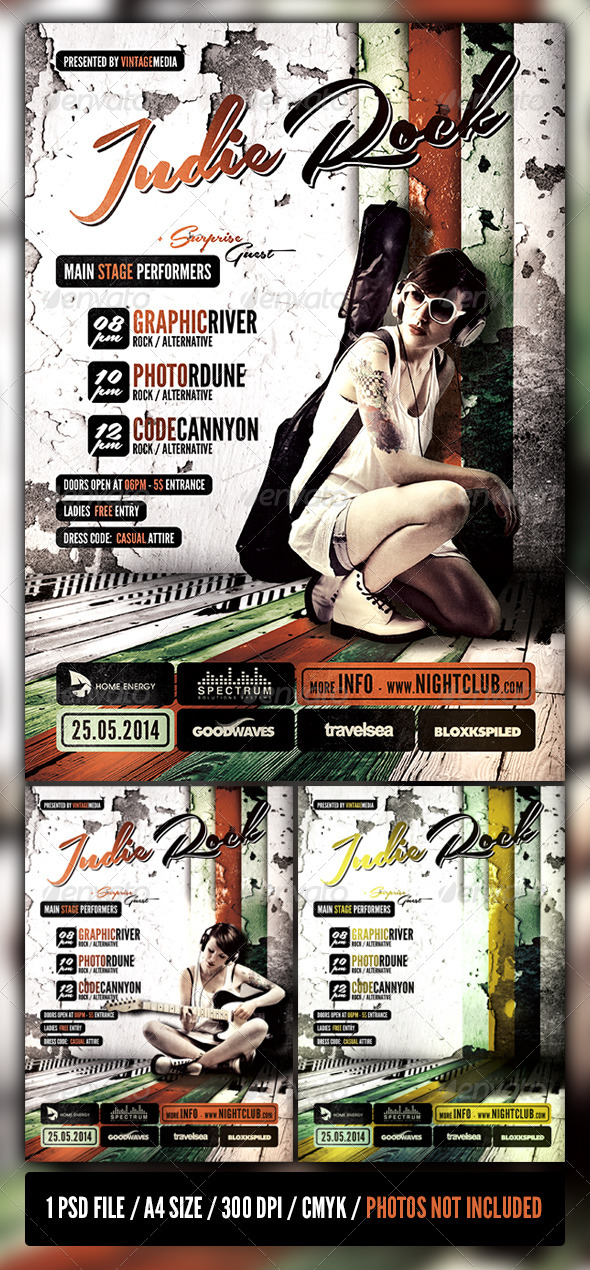 Vintage / Indie Rock Flyer / Poster - Clubs & Parties Events