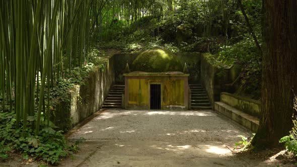 Abandoned Temple in Bamboo Forest in Botanical Garden of the University of Coimbra