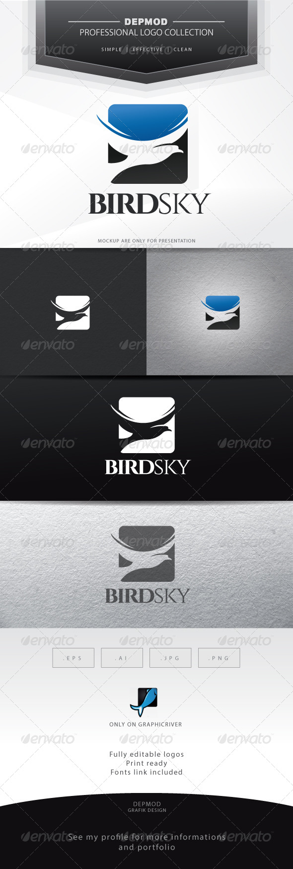 Bird Sky Logo - Animals Logo Templates