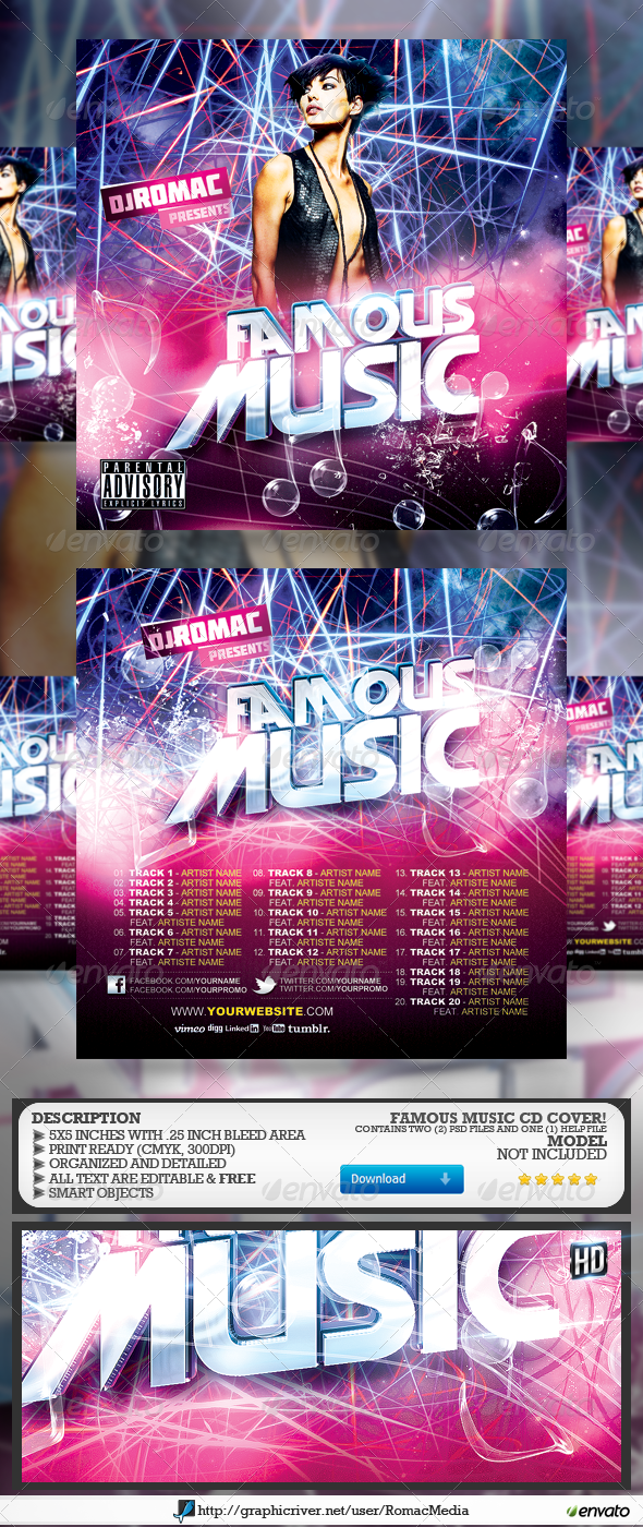 Famous Music CD Cover - CD & DVD Artwork Print Templates